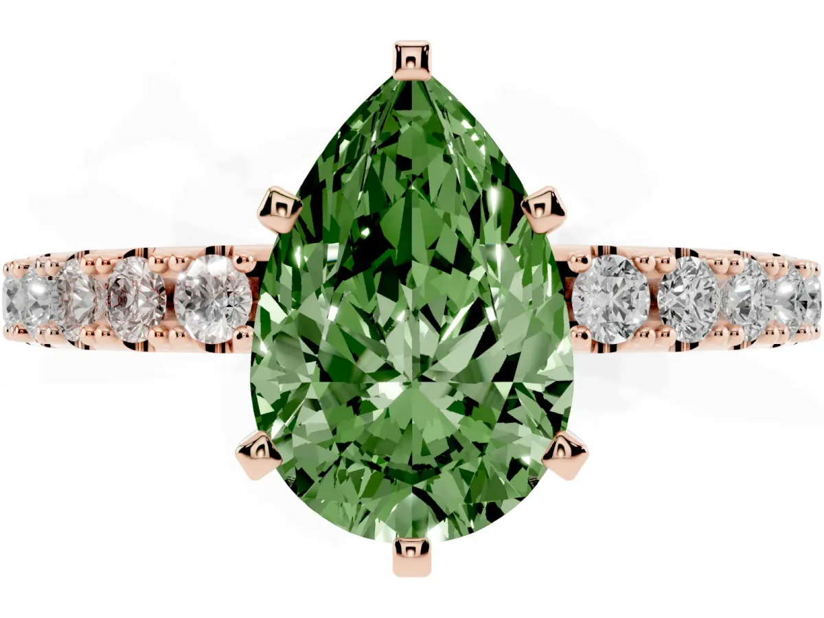 Fancy Green Pear Cut Diamond Solitaire Pavé Band with Four-Prong Setting Rose gold