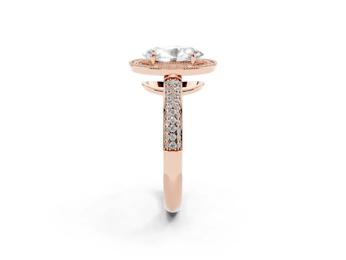 Oval Cut Cut Halo Diamond Pave Band with Four-Prong Setting Rose gold
