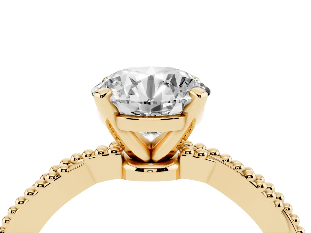 Round Cut Solitaire Twisted Band with Bead Prong Setting Yellow gold