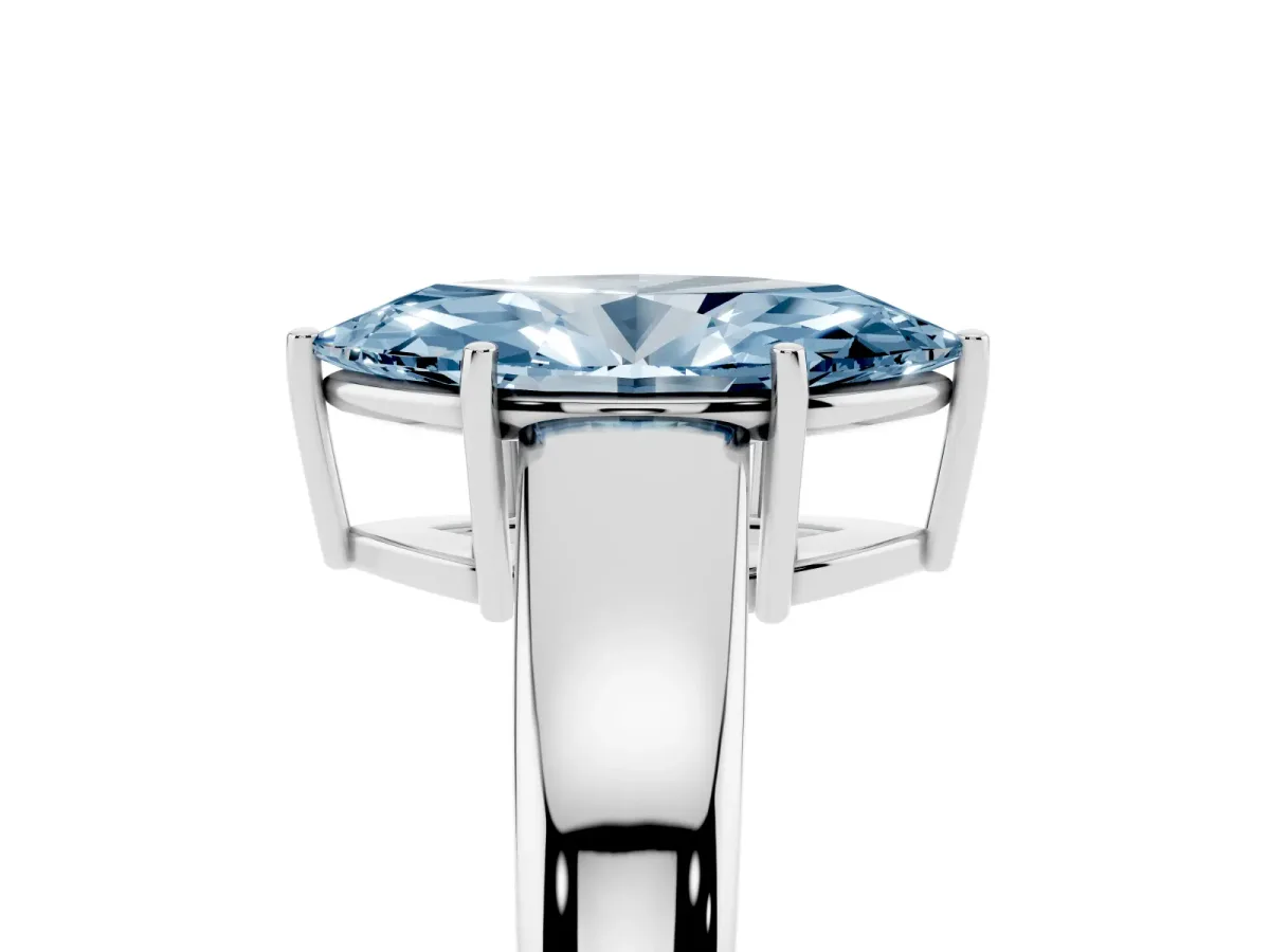 Fancy Blue Marquise Cut Solitaire Diamond Ring with Tapered Band and Four-Prong Setting Platinum