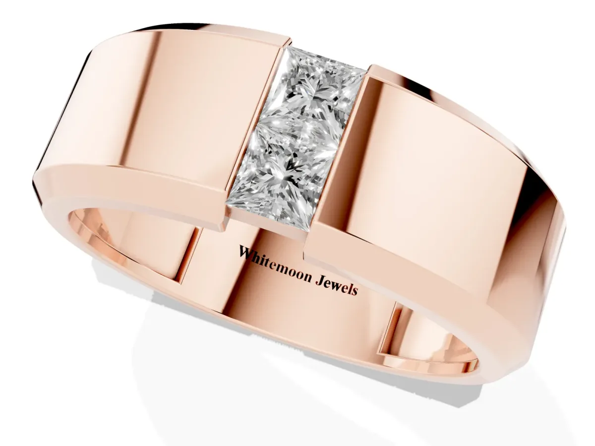 Princess Diamond Two-Stone Mens Band Rose gold