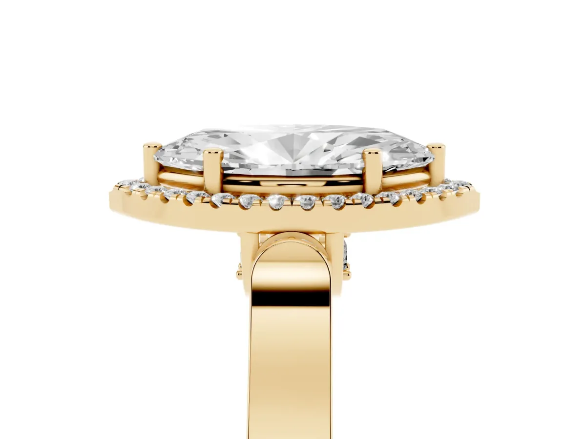 Marquise Cut Halo Round Diamond Twist Band with Four-Prong Setting Yellow gold