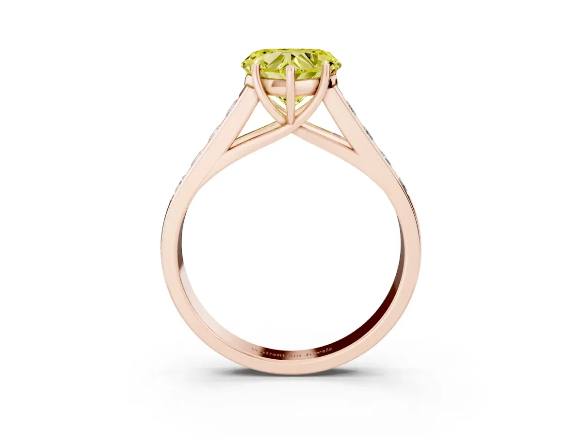 Fancy Yellow Heart Cut Brilliant Channel-Set Solitaire Ring with Four-Prong Setting Rose gold