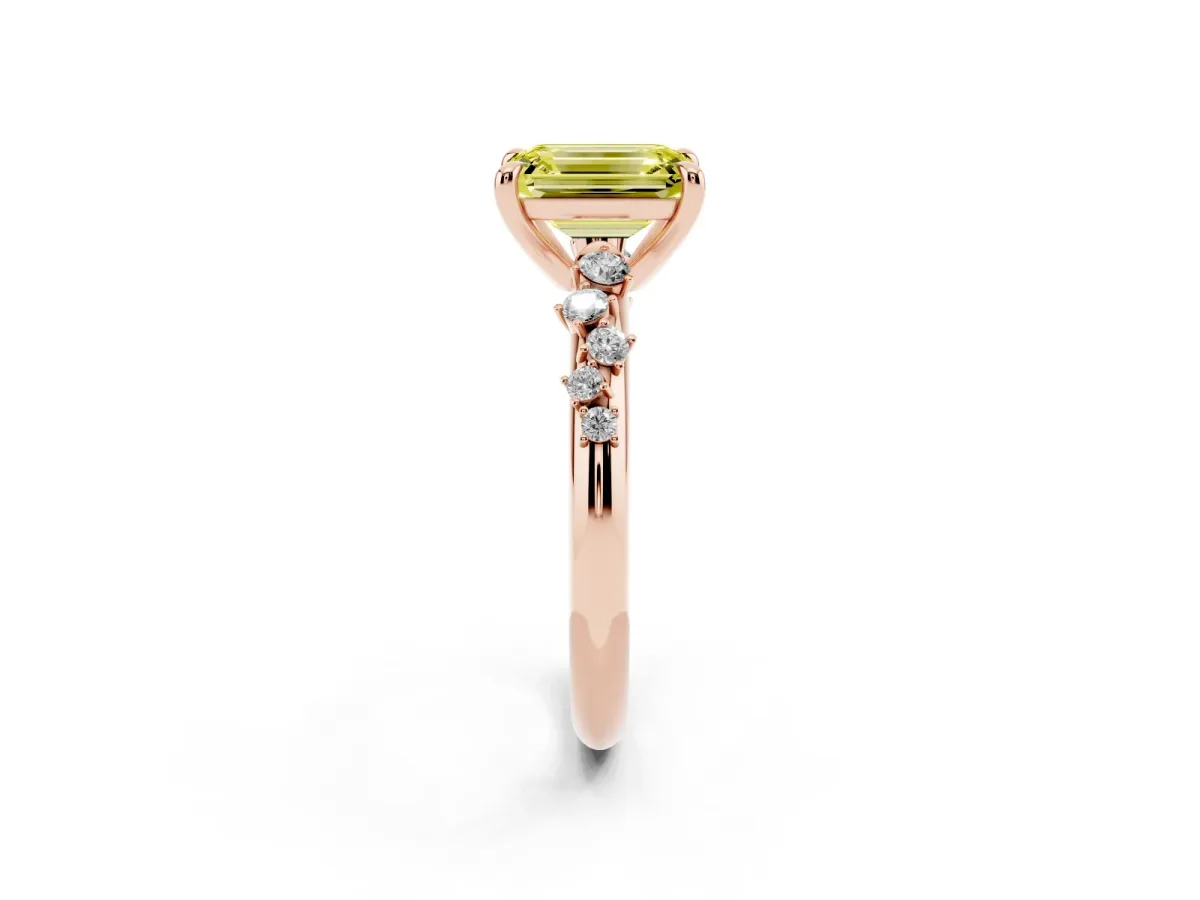 Fancy Yellow Emerald Cut Cut Diamond Vine Band with Four-Prong Setting Rose gold