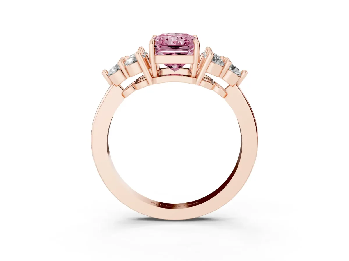 Fancy Pink Radiant Cut Brilliant Diamond Cluster Accent Solitaire Ring with Prong Setting Rose gold