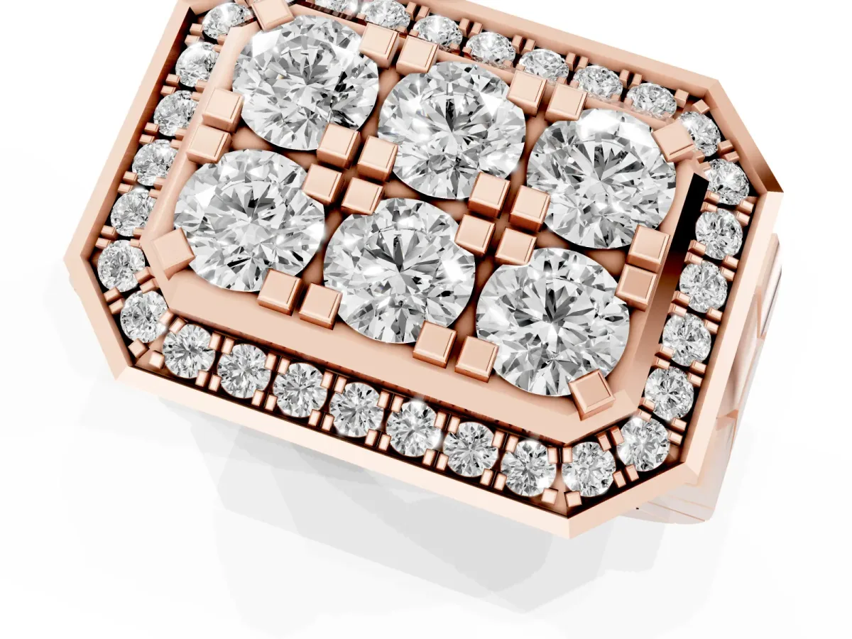 Round Diamond Cluster Halo Mens Ring Rose gold