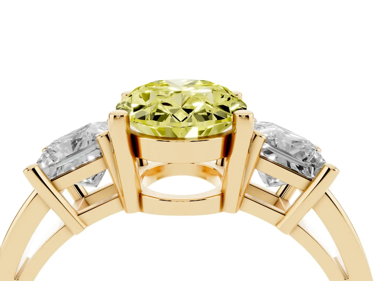 Fancy Yellow Three-Stone Oval Cut Cut Solitaire Ring with Prong Setting Yellow gold