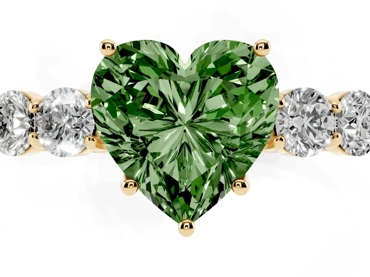 Fancy Green Heart Cut Cut Diamond Five-Stone Prong Set White Gold Ring Yellow gold