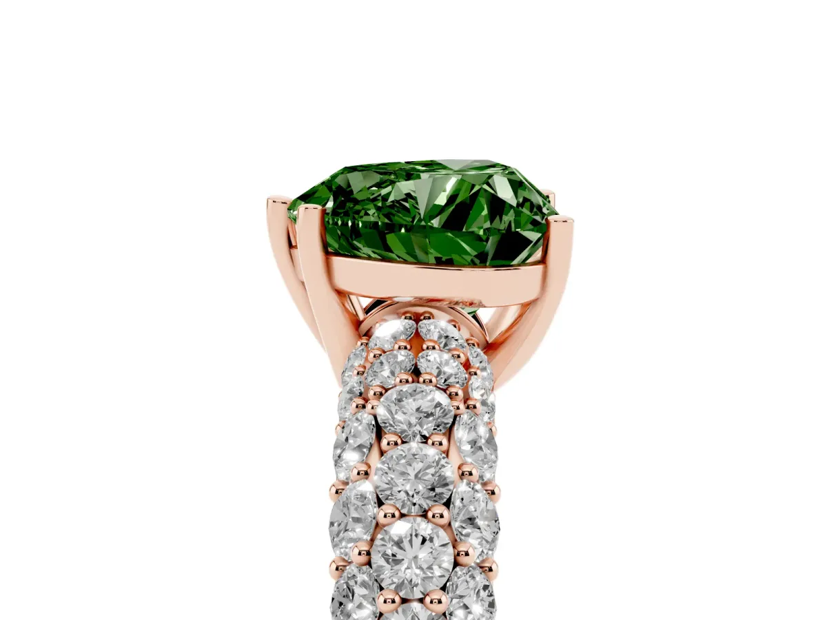 Fancy Green Heart Cut Diamond Pavé Band Solitaire Ring with Four-Prong Setting Rose gold
