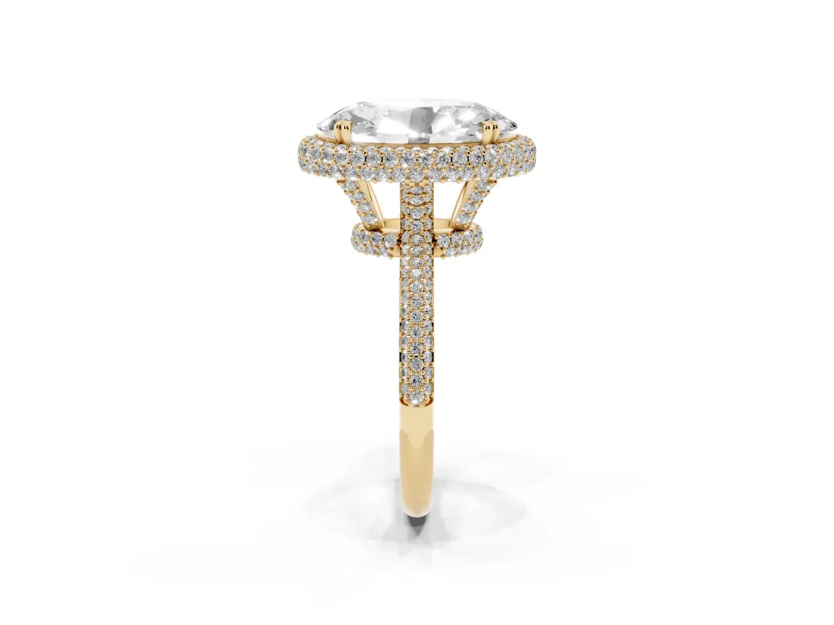 Oval Diamond Halo Ring with Round Diamond Accents Yellow gold