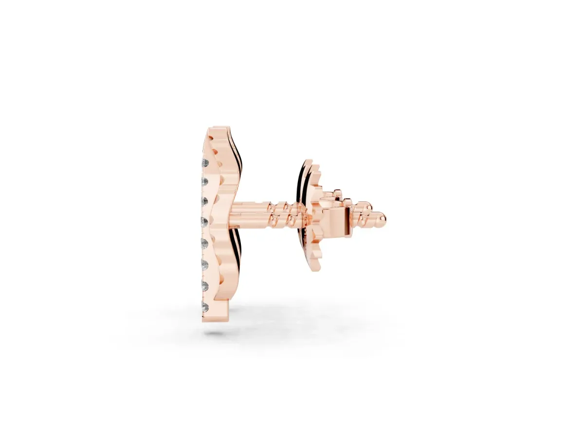 Round Diamond Leaf Stud Earrings Rose gold
