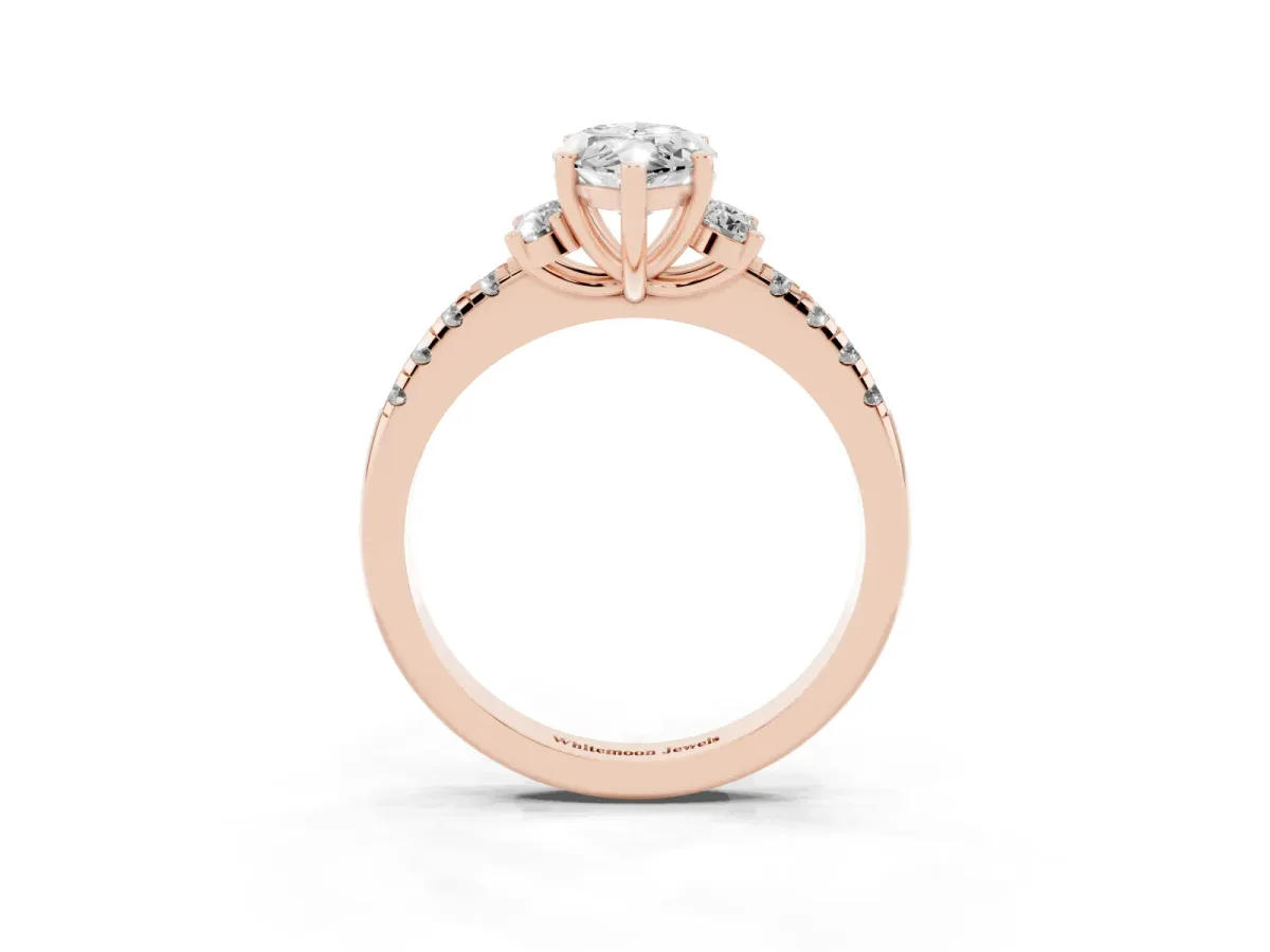 Marquise Cut Diamond Three-Stone Pave Band with Four-Prong Setting Rose gold