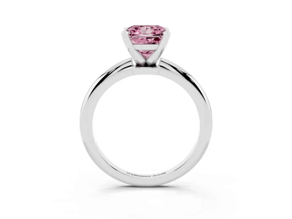 Fancy Pink Princess Cut Diamond Solitaire Ring with Prong Setting and Classic Band Platinum