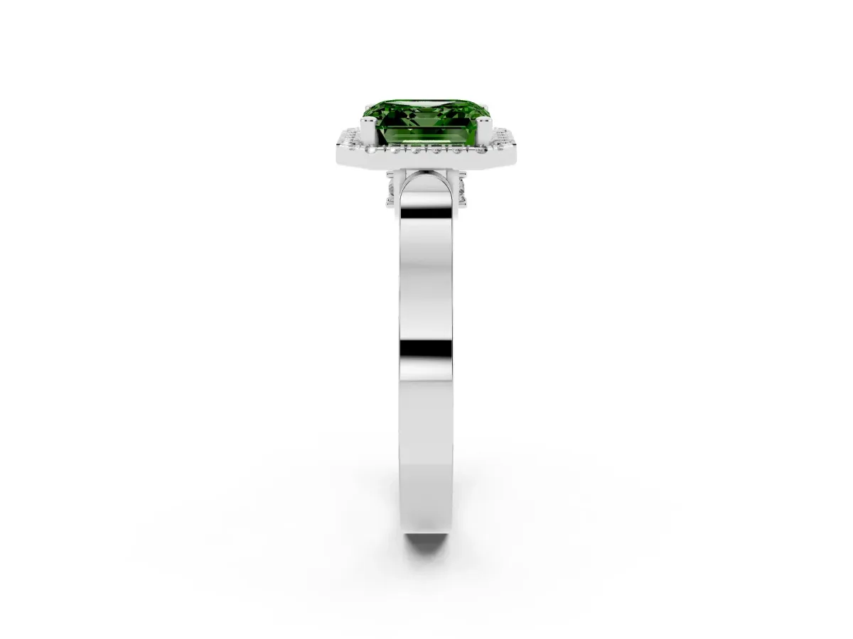 Fancy Green Asscher Cut Halo Pave Split Shank Prong Setting Ring White gold