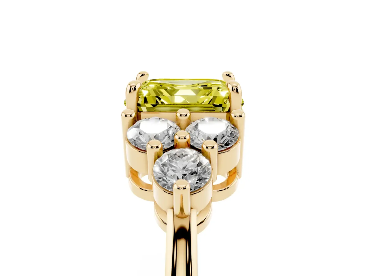 Fancy Yellow Asscher Cut Brilliant Diamond Cluster Accent Solitaire Ring with Prong Setting Yellow gold