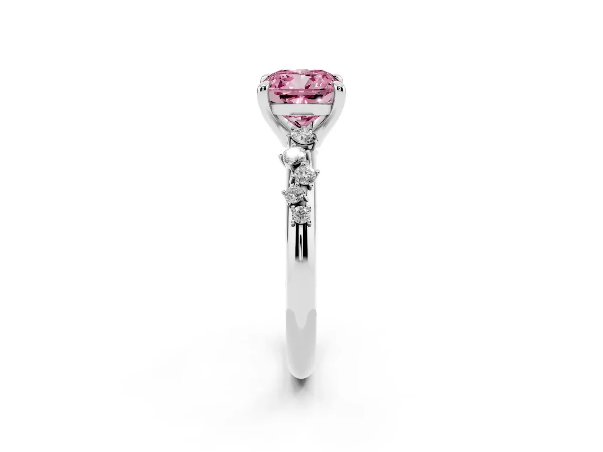 Fancy Pink Cushion Cut Cut Diamond Vine Band with Four-Prong Setting Platinum