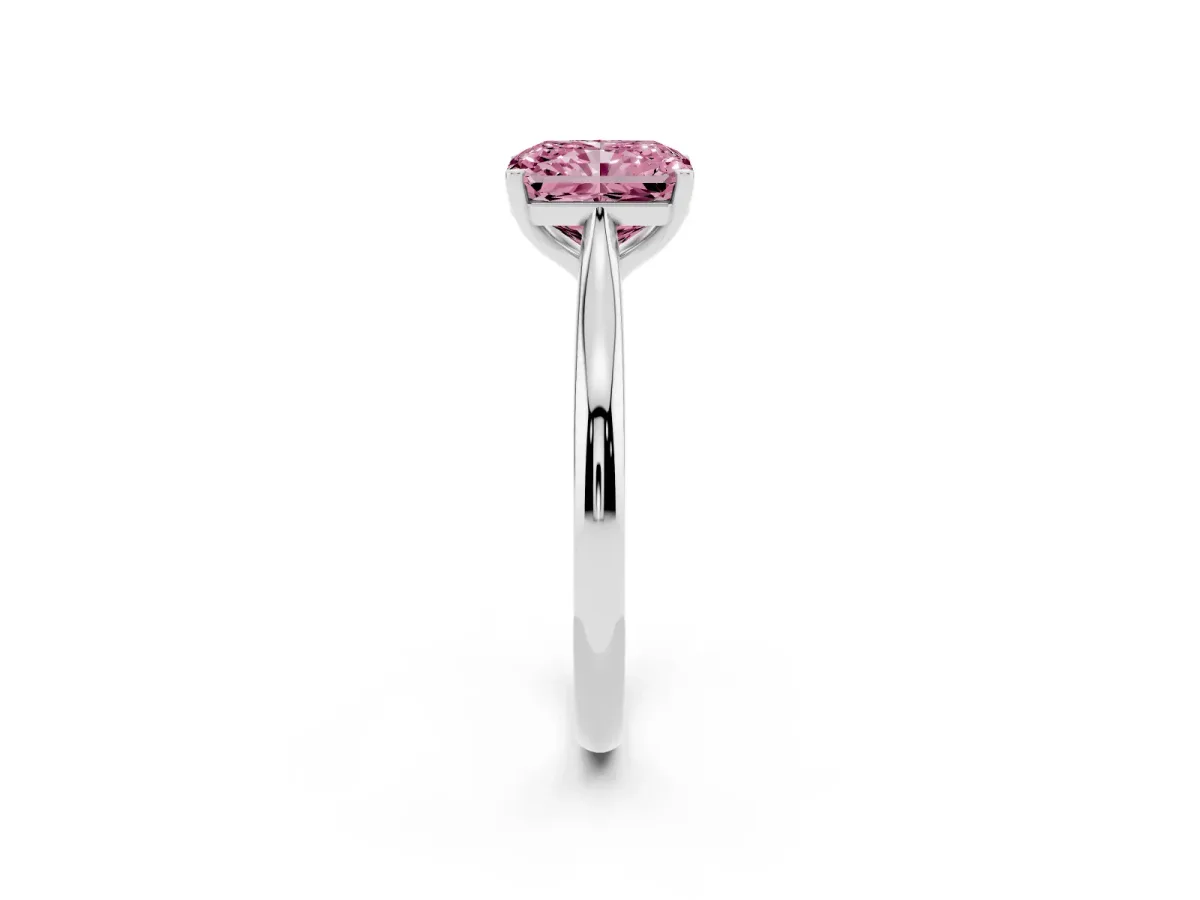 Fancy Pink Radiant Cut Cut Solitaire Ring with Cathedral Band and Four-Prong Setting White gold