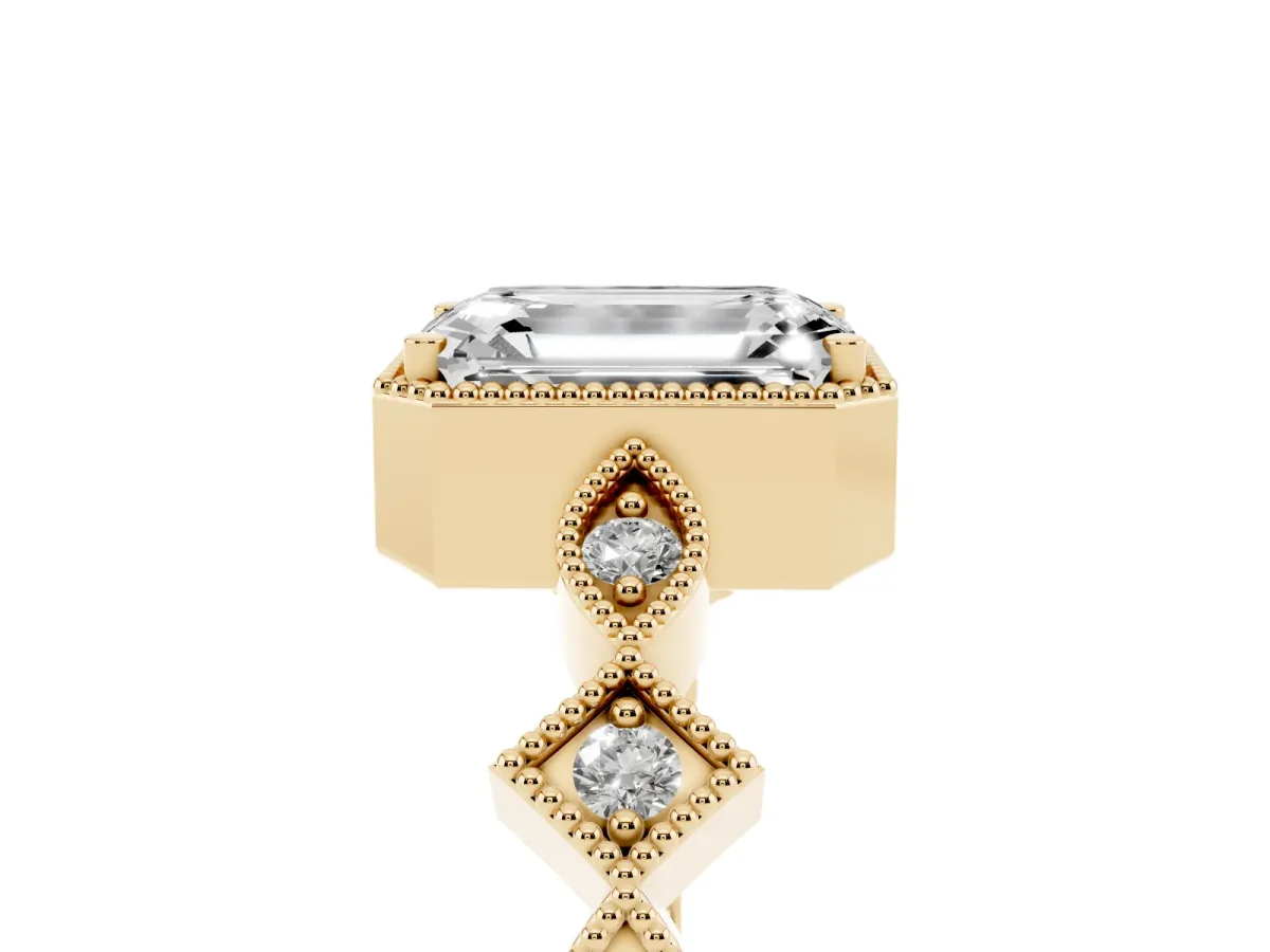 Emerald Cut Milgrain Marquise Diamond Twist Band Ring Yellow gold