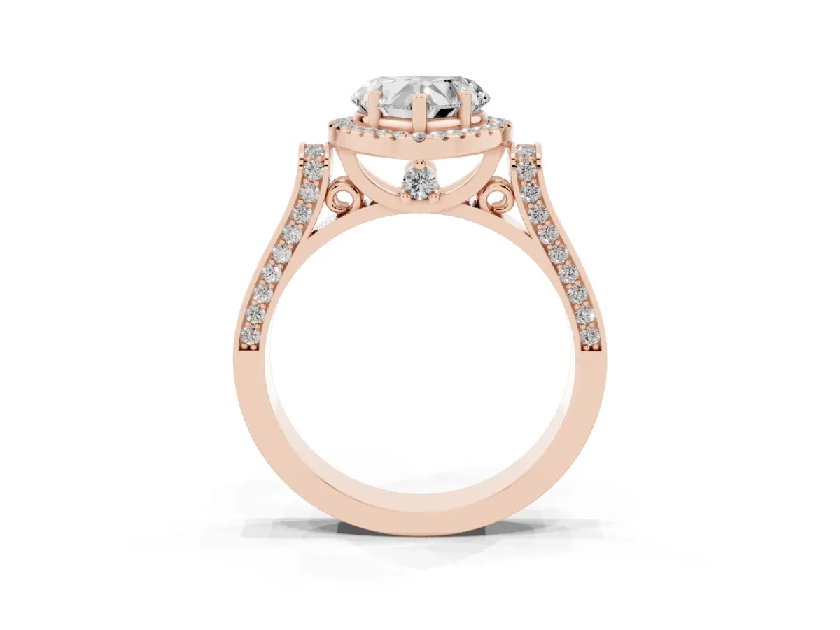 Heart Cut Halo Round Diamond Twist Band with Four-Prong Setting Rose gold