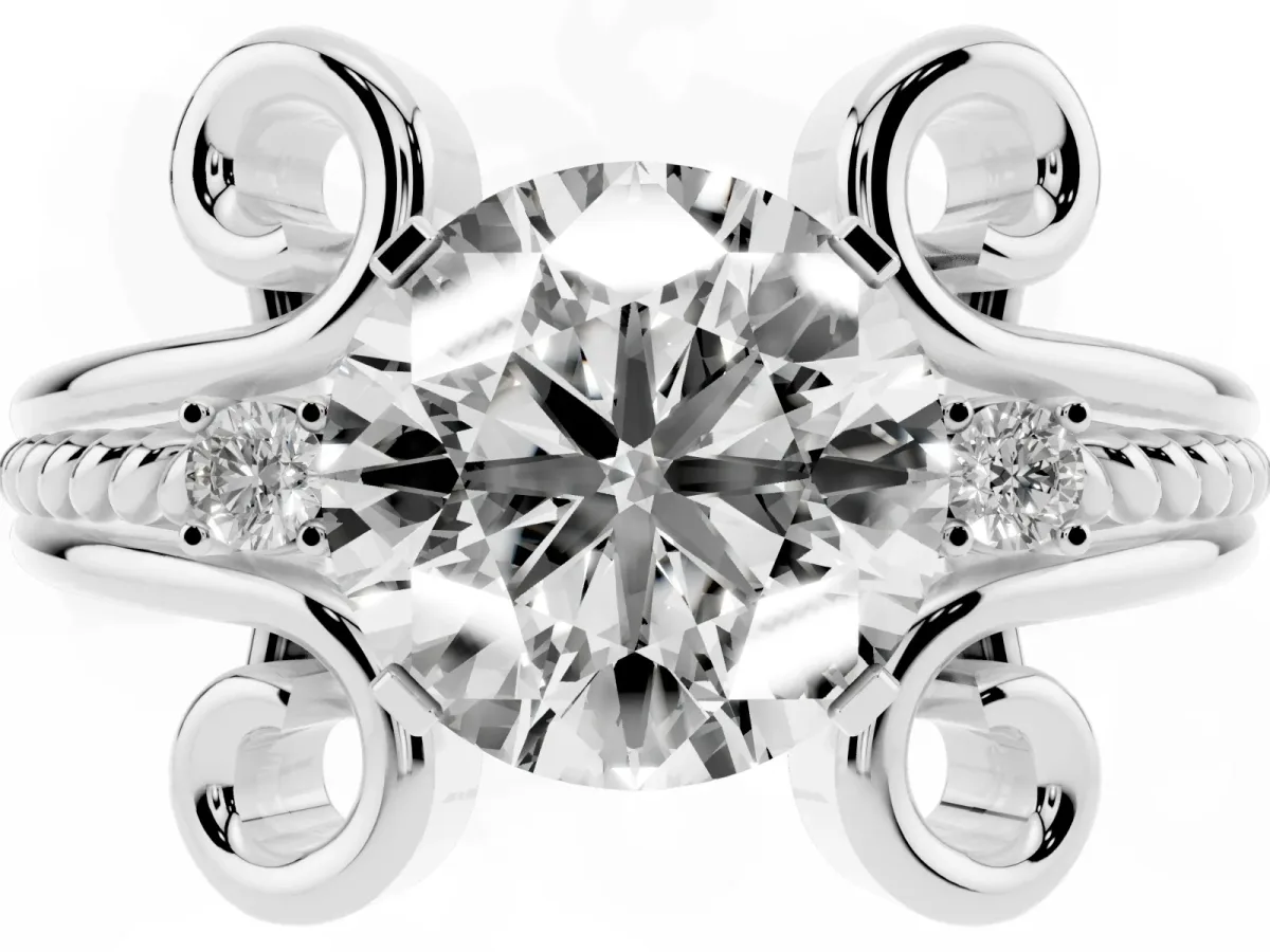 Round Cut Solitaire Twisted Band Scroll Prong Ring Silver