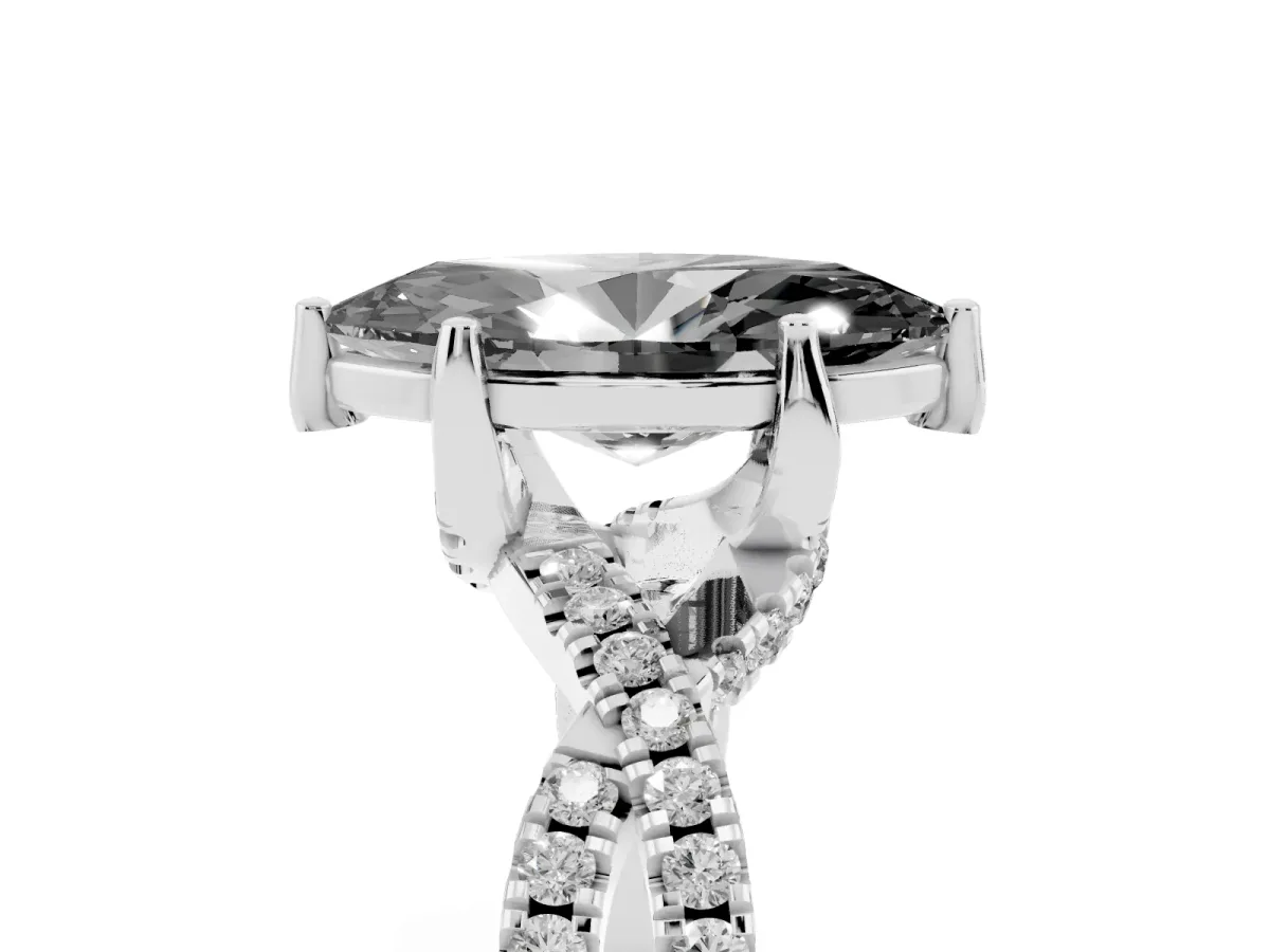 Fancy Black Marquise Cut Solitaire Twist Pave Diamond Engagement Ring with Prong Setting Silver