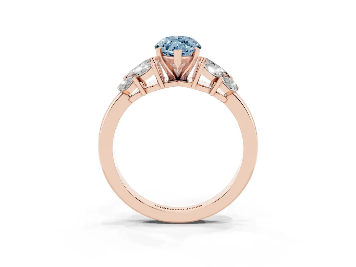 Fancy Blue Marquise Cut Diamond Cluster Leaf Design Ring with Prong Setting Rose gold