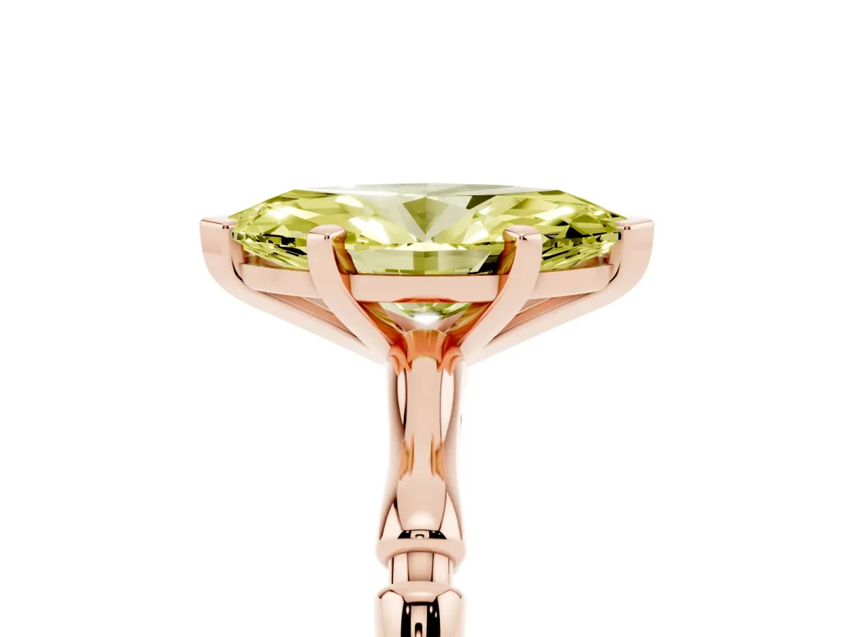 Fancy Yellow Marquise Cut Solitaire Diamond Ring with Bamboo Band and Four-Prong Setting Rose gold