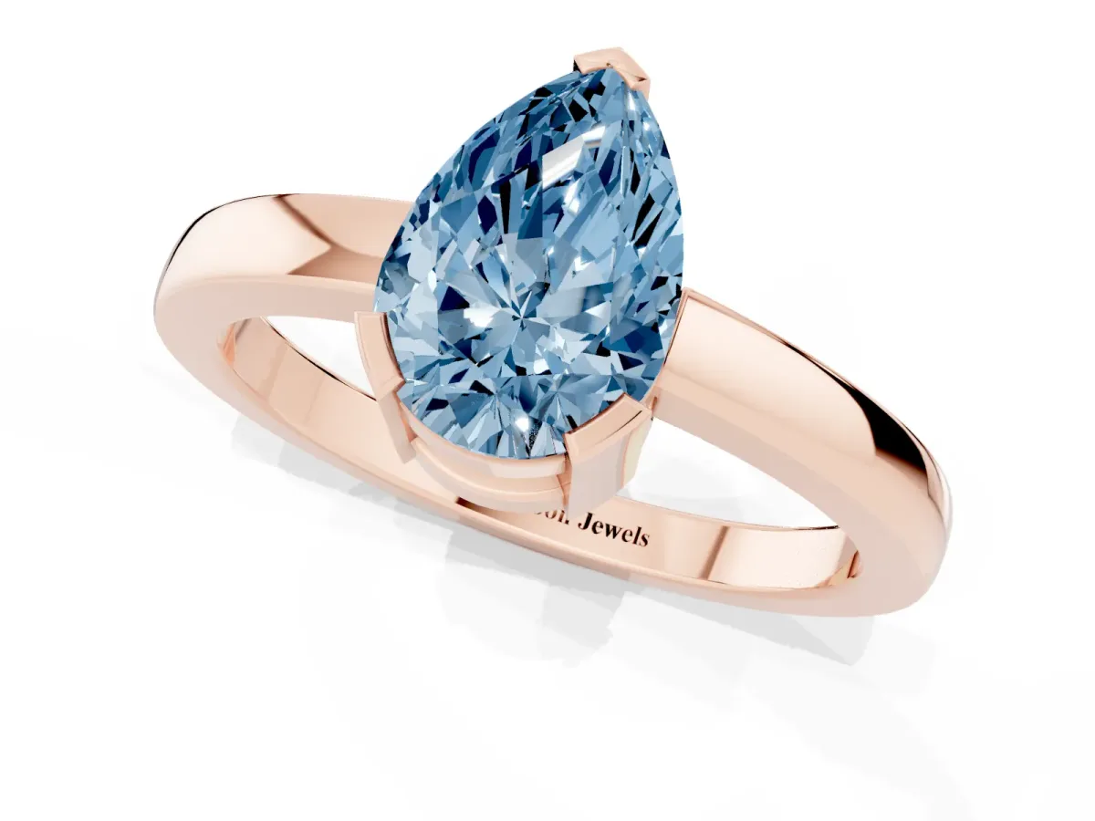Fancy Blue Pear Cut Cut Solitaire Ring with Four-Prong Setting and Classic Band Rose gold