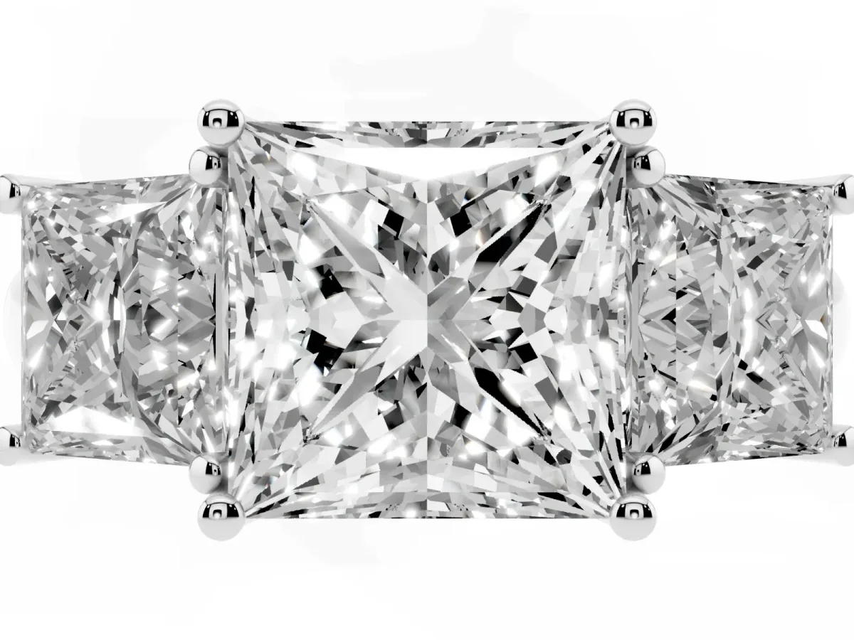Three-Stone Princess Cut Diamond Engagement Ring with Prong Setting White gold