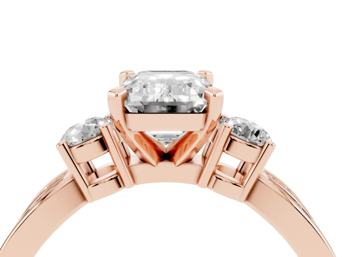 Three-Stone Emerald Cut Cut Diamond Twist Band with Prong Setting Rose gold