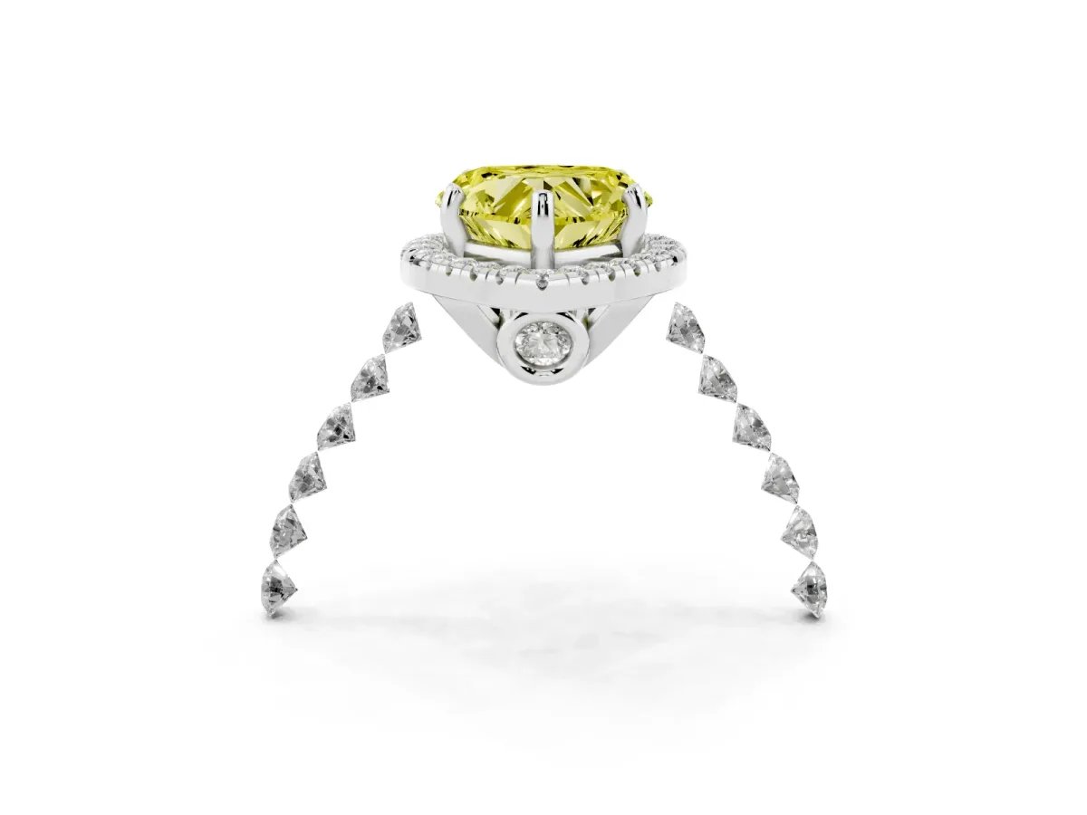 Fancy Yellow Heart Cut Halo Pavé Diamond Engagement Ring with Four-Prong Setting White gold