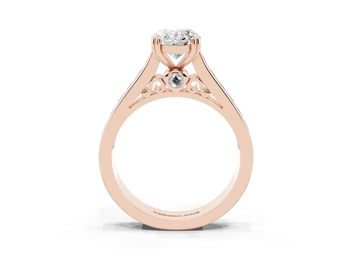 Oval Cut Cut Channel Set Solitaire Engagement Ring with Prong Setting Rose gold