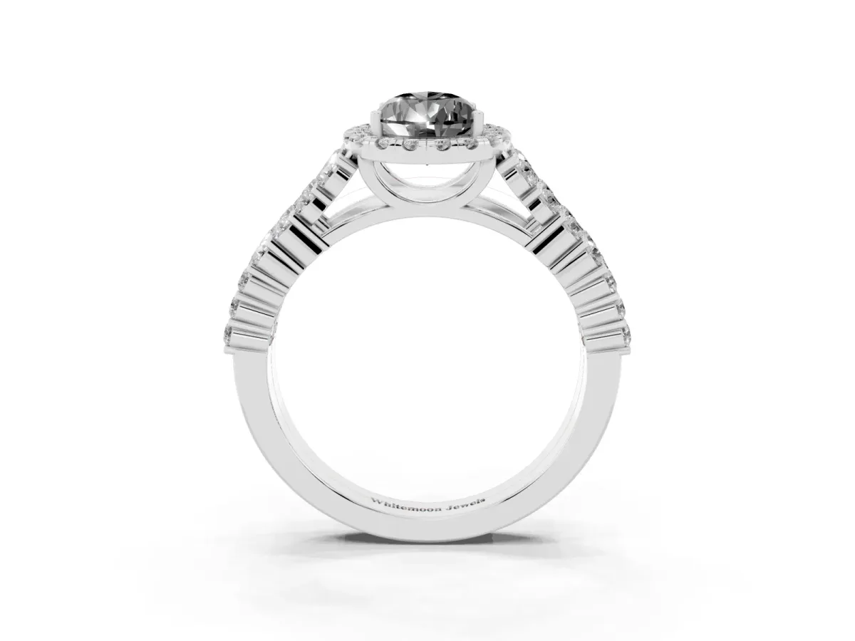 Fancy Black Pear Cut Diamond Halo Engagement Ring with Triple Row Round Pavé Band and Prong Setting Platinum