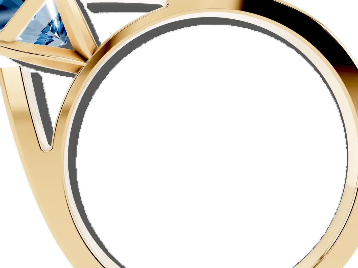 Fancy Blue Radiant Cut Solitaire Engagement Ring with Four-Prong Setting and Tapered Band Yellow gold