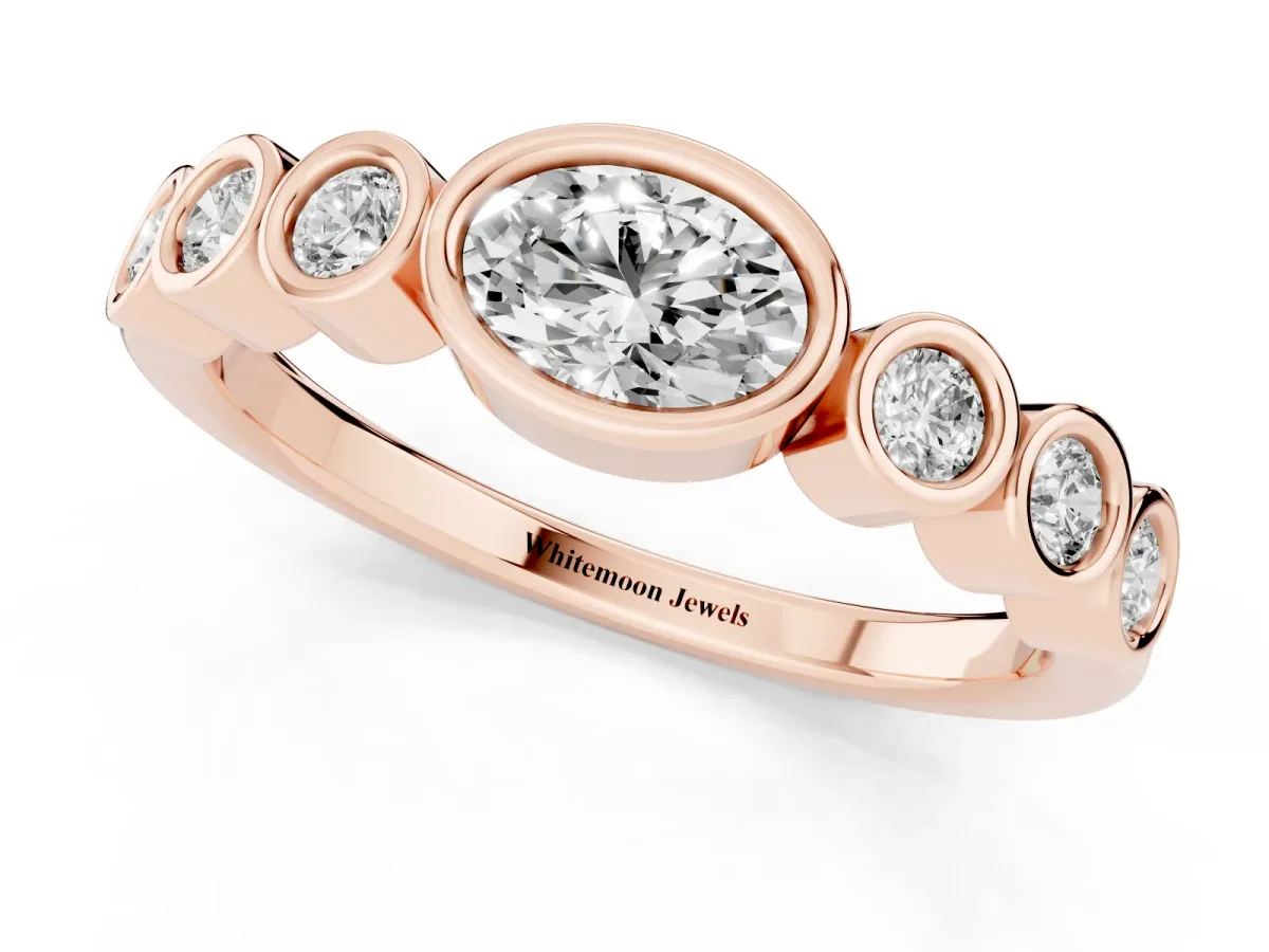 Bezel Set Oval Diamond Half Eternity Band Rose gold