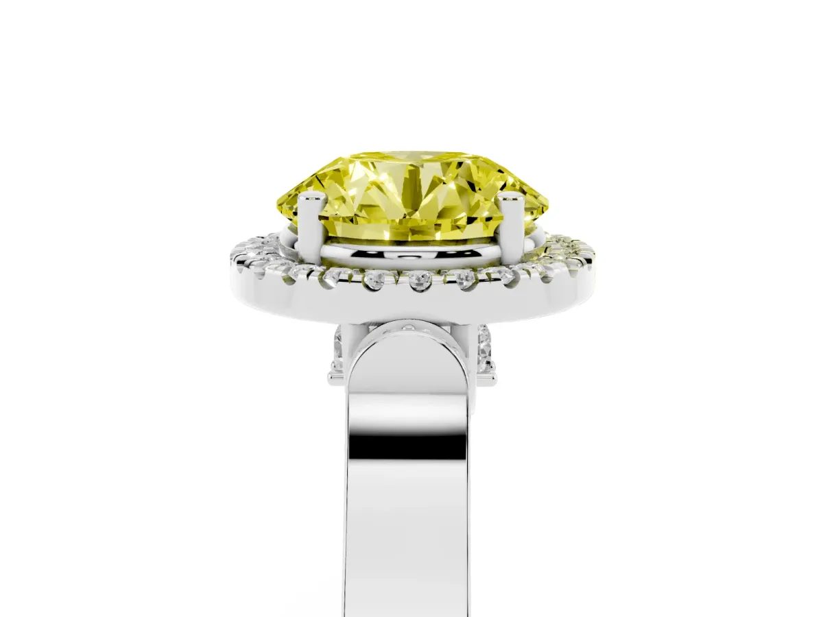 Fancy Yellow Round Cut Halo Pave Split Shank Prong Setting Ring Silver