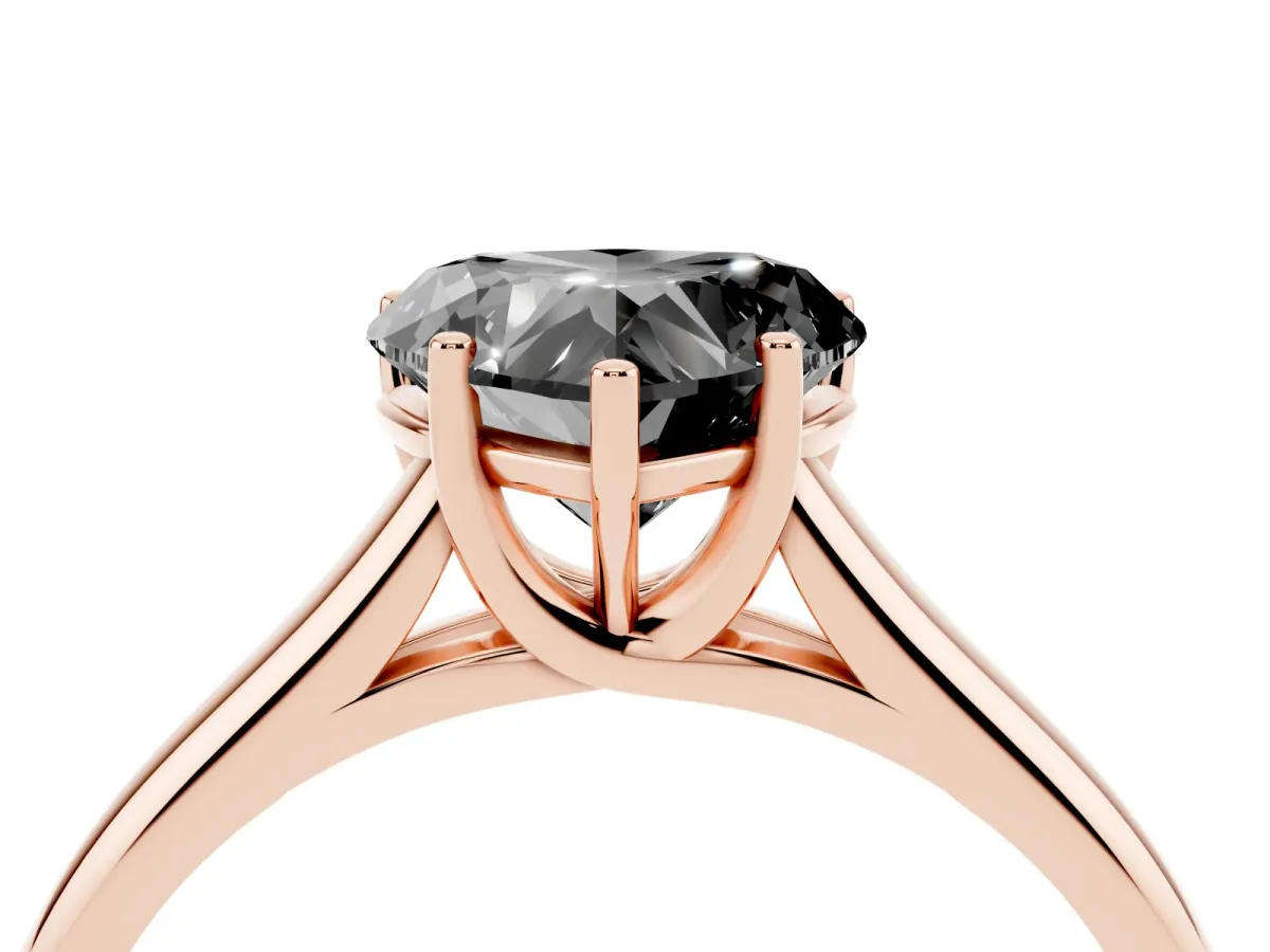Fancy Black Heart Cut Cut Diamond Solitaire Engagement Ring with Tapered Plain Band and Four-Prong Setting Rose gold