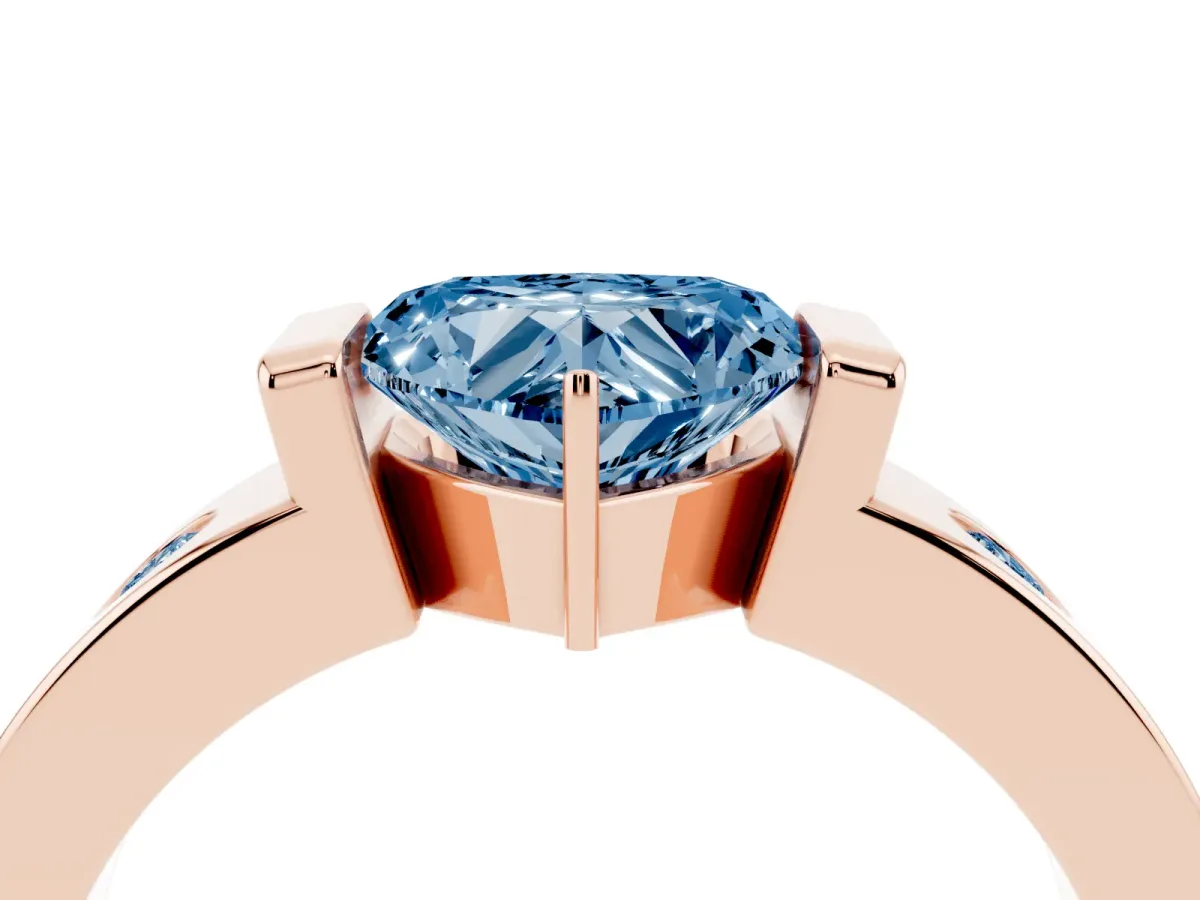 Fancy Blue Heart Cut Brilliant Channel-Set Diamond Ring with Bezel Prong Setting Rose gold
