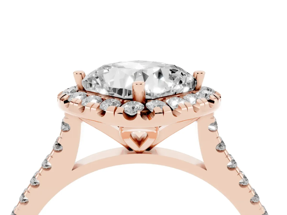 Cushion Cut Diamond Cushion Halo Ring with Pavé Band Rose gold