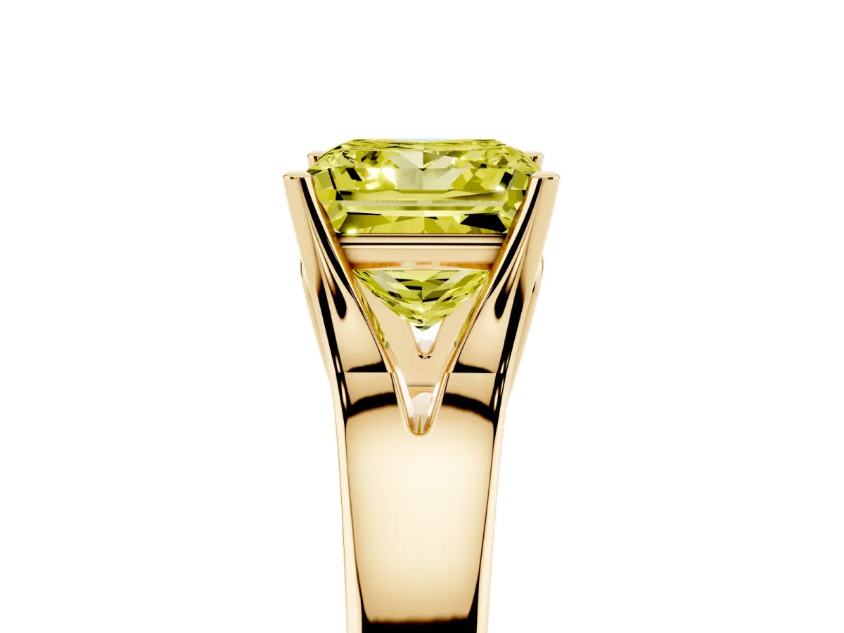 Fancy Yellow Princess Cut Solitaire Diamond Ring with Cathedral Band and Four-Prong Setting Yellow gold