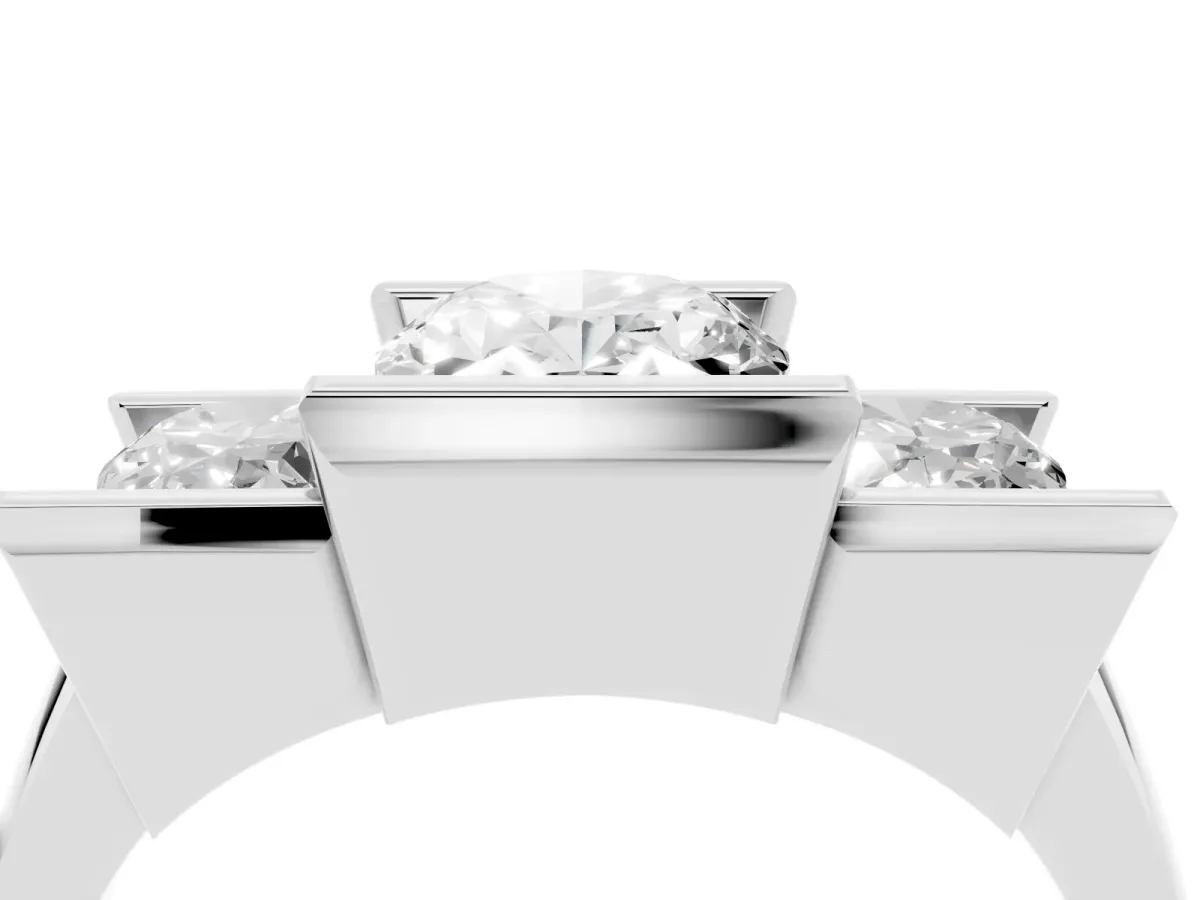 Three Stone Oval Cut Cut Channel Set Diamond Ring Silver