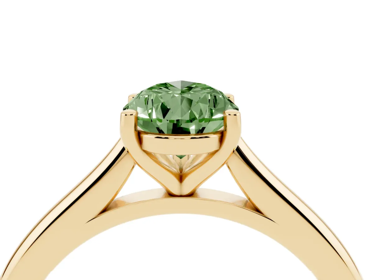 Fancy Green Pear Cut Cut Solitaire Ring with Cathedral Band and Four-Prong Setting Yellow gold