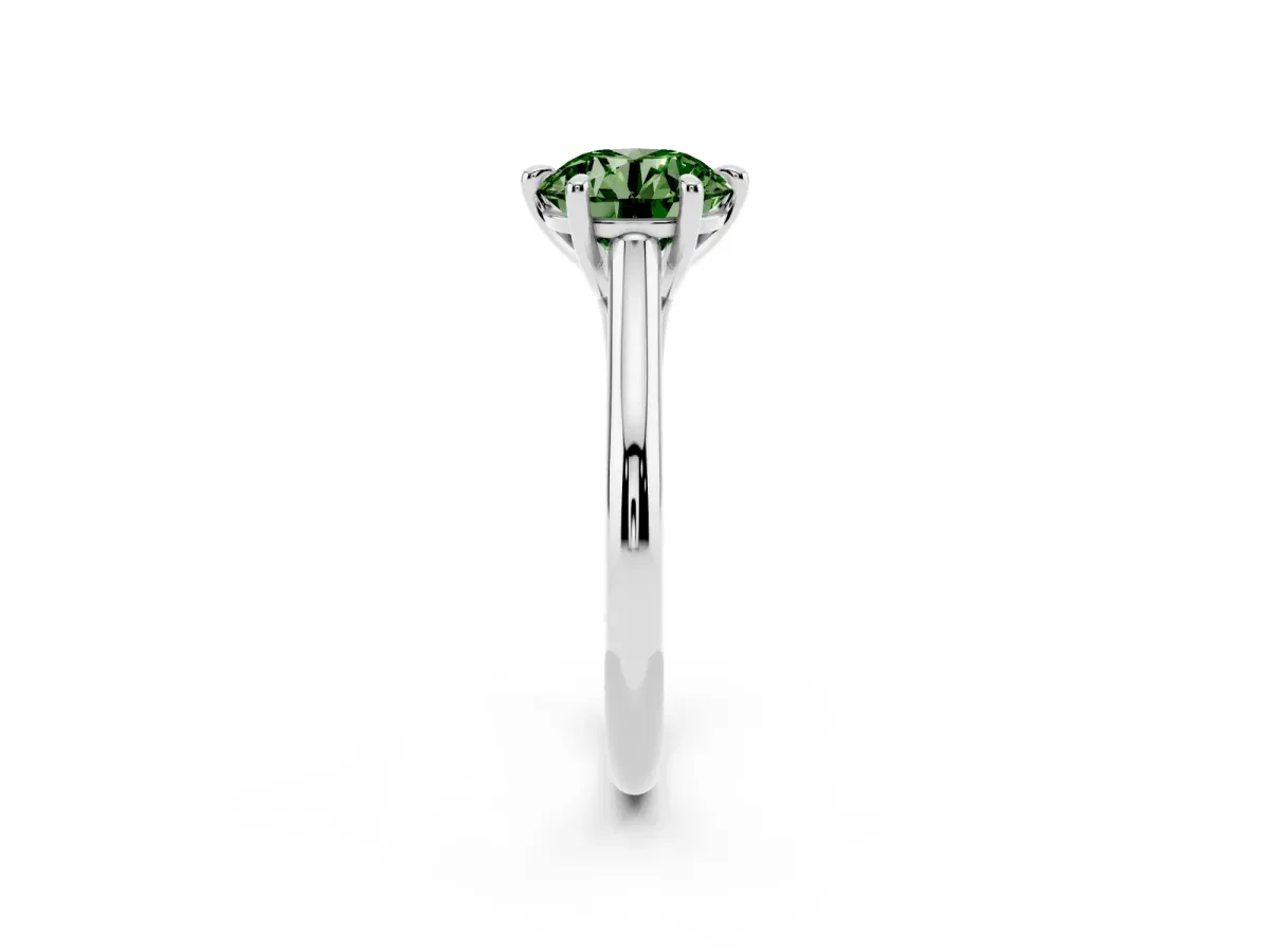 Fancy Green Round Cut Solitaire Engagement Ring with Six-Prong Setting and Classic Band Silver