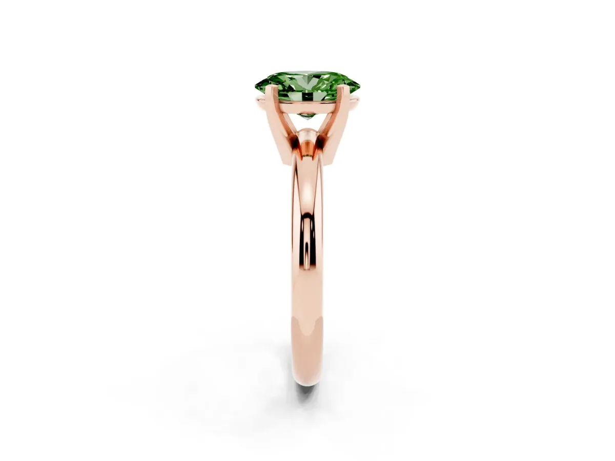 Fancy Green Oval Cut Diamond Solitaire Engagement Ring with Round Band and Four-Prong Setting Rose gold