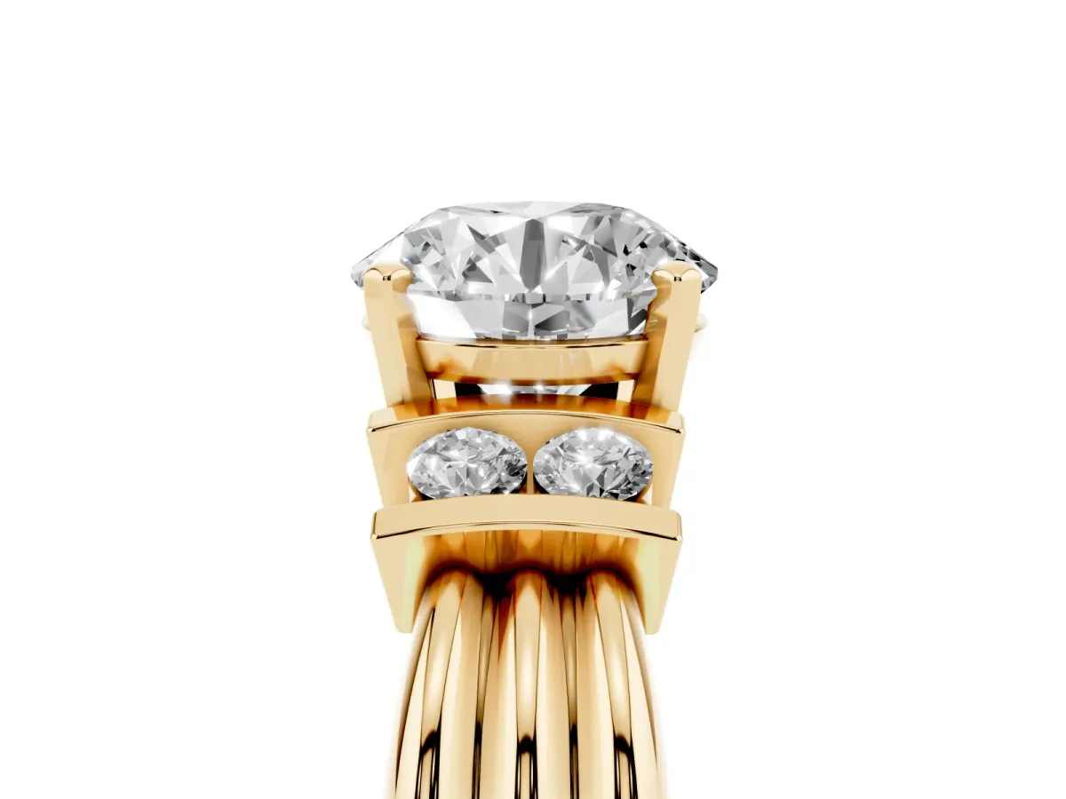 Round Cut Cut Three-Stone Channel Set Ring with Bar Prongs Yellow gold