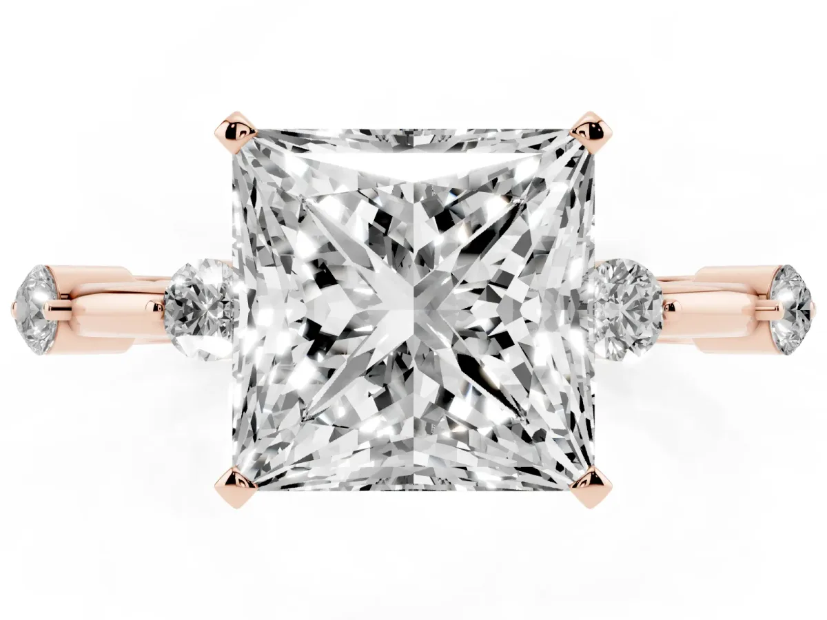 Princess Cut Solitaire Diamond Ring with Bezel Set Side Stones and Prong Setting Rose gold