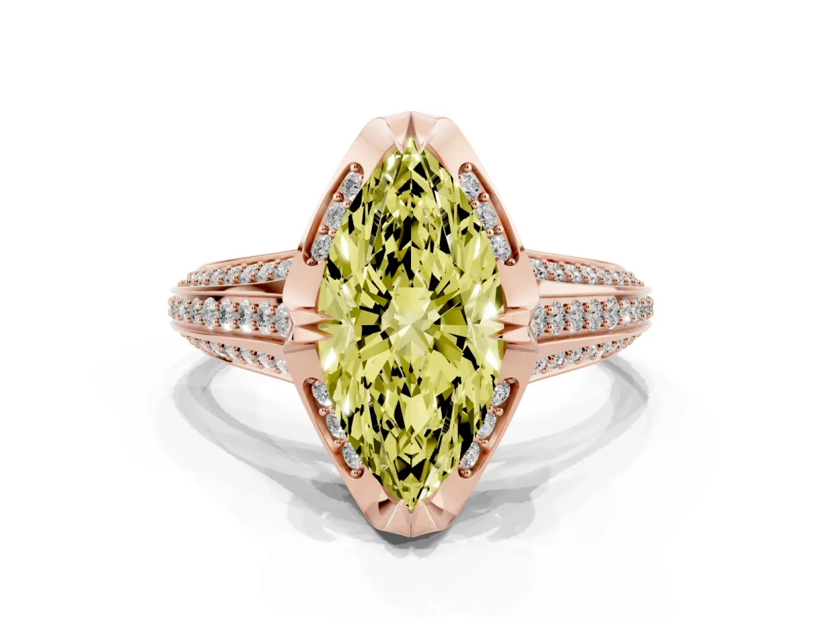 Fancy Yellow Marquise Cut Solitaire Pave Split Shank Ring with Four-Prong Setting Rose gold