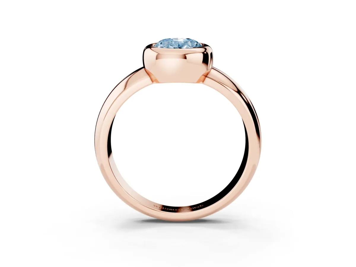Fancy Blue Bezel Set Oval Cut Solitaire Ring with Wide Band Rose gold