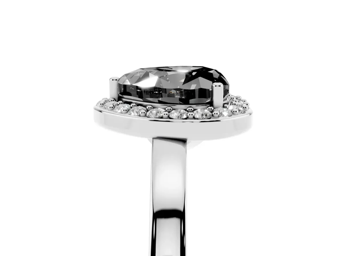 Fancy Black Heart Cut Halo Diamond Ring with Solitaire Band and Prong Setting White gold