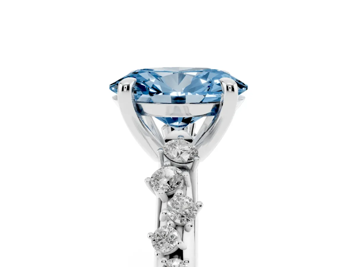 Fancy Blue Oval Cut Cut Diamond Vine Band with Four-Prong Setting Silver
